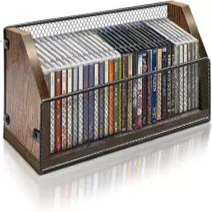 PUTNATRUE CD 보관 홀더 케이스 나무 정리함 레트로 스타일 선반 최대 32장의 수 있는 완벽한 및 주얼