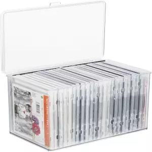 레인매 CD 보관함 뚜껑이 있는 투명 플라스틱 정리함 DVD - 최대 26장의 케이스 보관 용기 비디오 게임