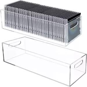 손잡이가 있는 2팩 DVD/CD 보관함 아크릴 투명 홀더 케이스 쌓을 수 보관 용기 선반 정리함 비디오 게임