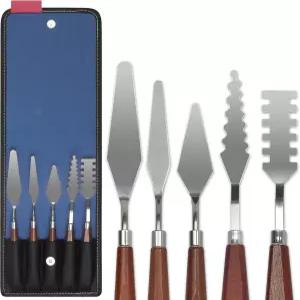 컬러 블록 6pc 페인팅 나이프 세트 스테인리스 스틸 칼날 나무 손잡이 예술가 도구 아트 주걱 아크릴 및