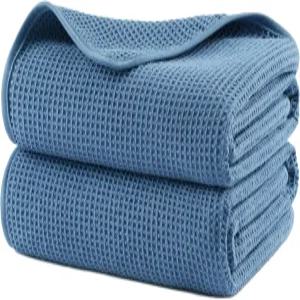 폴리테 380 GSM 마이크로파이버 오버사이즈 퀵 드라이 보풀 없는 와플 목욕 타월 60 x 30인치 2개 세트