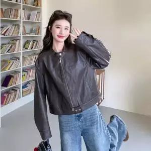 여사친 빈티지 시크하고PU 차이나 코트 가죽 트렌디 숏 봄가을 자켓 아이템 HT1