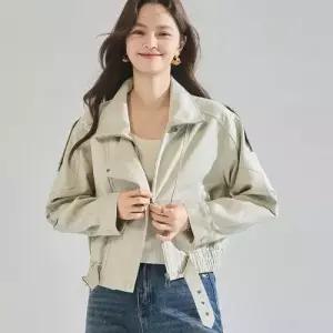 코트 재킷 아이템 트렌디 가죽 터틀넥쇼트 벨트 봄옷 여성용 HT1