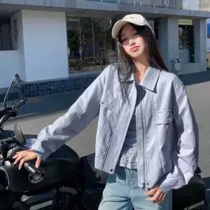 베이지 빈티지 캐주얼 코트 자켓 재킷 PU 칼라 봄가을 쿨맥스 가죽 숏 여성패션 DL1