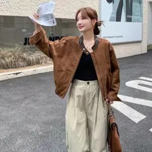캐주얼 빈티지 세무 가죽 PU 자켓 여성패션 코트 DL1