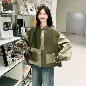 빈티지 가죽 자켓 여성패션 봄가을 자가드코트 밀리터리 상의 DL1