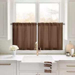 HOMEIDEAS 투명 갈색 프라이버시 쉬어 주방 커튼 30 X 24 인치 길이 2 패널 짧은 조명 필터링 욕실 창문