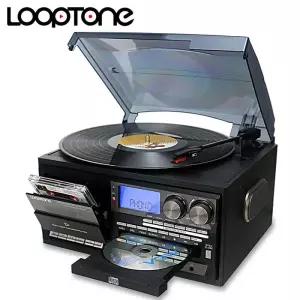 루프톤 3단 속도 올인원 블루투스 인/아웃 호환 턴테이블 바이닐 LP 레코드 플레이어 빈티지 CD 카세트