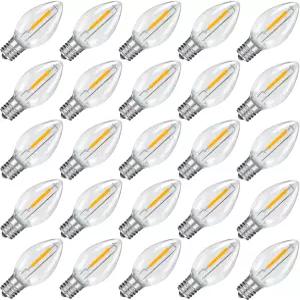 퓨처타임 25팩 LED 야간 전구 스트링 라이트용 C7 샤터프루프 교체용 E12 베이스 솔트 램프 0.6W 7W 상당