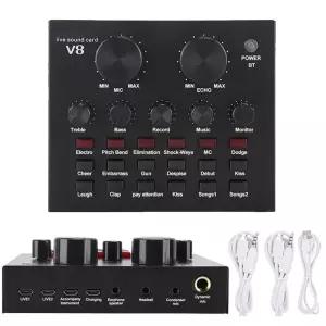 V8 사운드 카드 오디오 세트 인터페이스 외부 Usb 라이브 마이크 컴퓨터 Pc 휴대 전화 Singin 용 Bluetooth