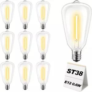 Adirxon 10팩 ST38 LED 교체 전구 깨짐 방지 조광 빈티지 에디슨 0.6W E12 베이스 2700K 따뜻한 흰색으로
