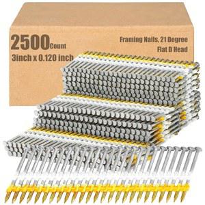 Therwen 2500 카운트 3인치 x 0.120인치 링 처리 고정, 프레임 압력 있는 모든 D 도금, 플라스틱 목재에 섕크, 헤드, 21도, 줄 못 사용할 수 평평한 못, 아연 21도