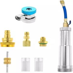Mtsooning AC 오일 염료 인젝터 방지 키트 R134a R1234YF 조절식 퀵 커플러 2개 체커 R134A R410A 냉매