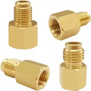 조이와우스 4PCS 6015 R134A 황동 냉매 탱크 어댑터 - R12 피팅 1/2인치 암수 x 1/4인치 플레어 남성 밸브