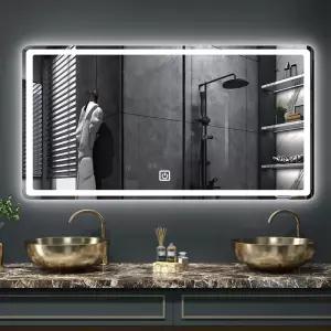 사각형 스마트 데미스트 욕실 거울 밝기 감각 스위치 포함 3 색 조절 가능 LED 다기능 조명 50x70cm