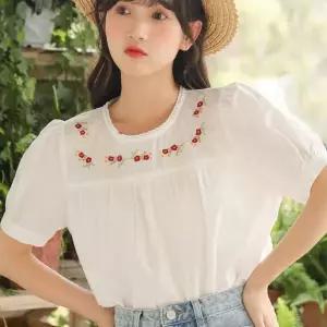[유어하젤] 러블리수 자수 레이스 순면 블라우스_M4756