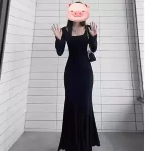 여사친 원피스 블랙 가을 분위기 가을원피스 하객 롱스커트 머메이드 ADOR3