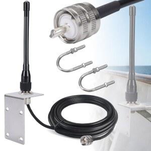 VHF 해상 무선 안테나 156-163MHz 방수 케이블, U 볼트, PL-259 포함) 안테나(16.4피트 보트 스터비 요트 마운트 에이파구르용 동축 커넥터 브래킷, RG-58U