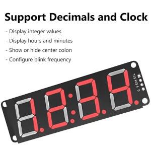 널랩 5팩 ESP32 파이 호환 HT16K33 호환 I2C 디스플레이 아두이노 4자리 소수점 시계 지원 LED I2C 튜브 디지털 라즈베리 모듈 7세그먼트
