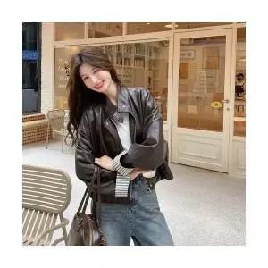 여성 트렌디 아이템 자켓 가죽 브라운 코트 가을 빈티지 재킷 HT3