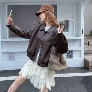 여친 갈색 빈티지 가을 트렌디 아이템 자켓 가죽 마이야르 코트 시크하고 시크한 느낌의 숏 PU HT3