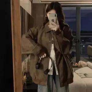 여자 빈티지 봄가을 메일라드 자켓 아이템 쇼트 트렌디 브라운코트 가죽 스트릿 HT3