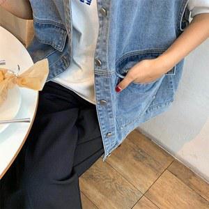 여성 오버핏 데님 데님조끼 레이어드 빅포켓 캐주얼 청조끼