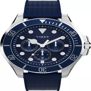 Timex 타이맥스 남성용 하버사이드 코스트 멀티펑션 43mm 시계 - 블루 투피스 다이얼 실버톤 케이스