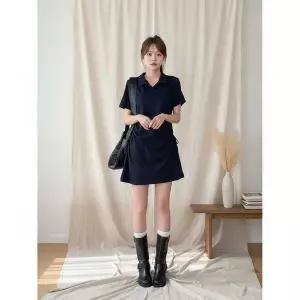 [하프클럽/다잇템]여성 옆셔링 슬림핏 미니카라 면혼방 원피스 반지