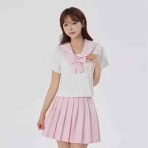 TBZ 베이비핑크 화이트 두줄라인 세라복 세트 (반팔) 교복