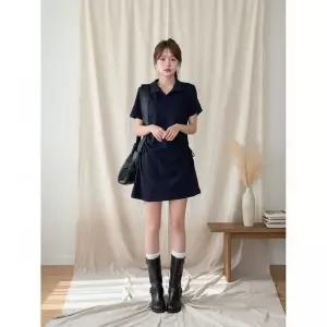 여성 미니카라 슬림핏 옆셔링 면혼방 원피스 반지