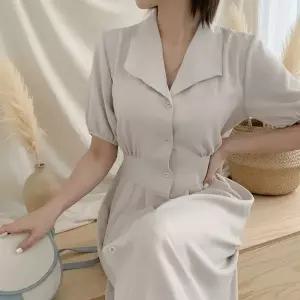 [신세계라이브쇼핑][옷자락] 여성 카라넥 허리끈 플리츠 롱셔츠 원피스