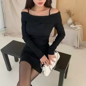 [신세계라이브쇼핑][옷자락] 여성 골지 끈 오프숄더 슬림 원피스 판초