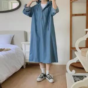 [신세계라이브쇼핑][옷자락] 여성용 후드 포켓 데님 롱 원피스 후디