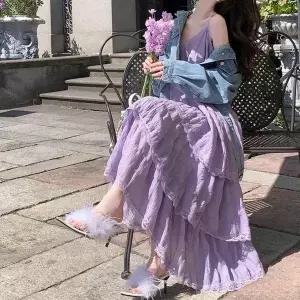 [하프클럽/옷자락]여자 휴양지룩 러블리 캉캉 나시 롱원피스 슬리브리스
