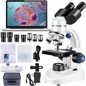 성인용 워쉬 현미경 WF10x 및 접안렌즈 40X-2000X 배율 USB 카메라 실험실 학교 가정 교육에 적합한 화이트
