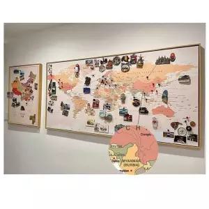 세계 지도 자석판 대형 자석 기록 발자국 액자 포스터