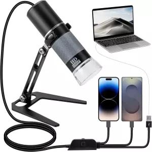 Bysameye 1080P USB 디지털 현미경 메탈 스탠드 포함 iPhone/Android/Windows/Mac과 호환되는 8개의 LED
