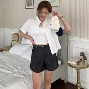 여성 맞춤형 더블버클 독특한 면 4부 바지 팬츠