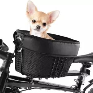 칼락 개 자전거 바구니 산악 쇼핑 휴대용 고양이 및 운반자 스폰지 라이너 스트랩 전면 크로스바 블랙