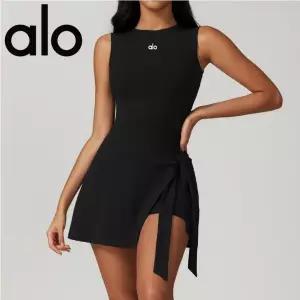 Aloyoga 가짜 투피스 노출 방지 타이트 트레이닝 원피스 날씬해 보이는 스트랩 캐주얼 피트니스 백 요가 테니스 스커트