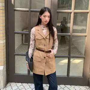 세군다 여자 조끼 캐주얼 초가을 헨리넥 롱 DOS3