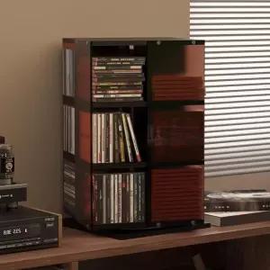 회전 CD 저장 랙 3단 및 카세트 디스플레이 비닐 레코드 타워 4면 개방형 120개의 디스크와 360 베이스를