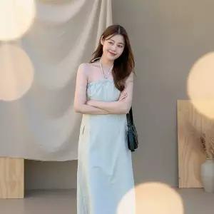 [신세계라이브쇼핑][옷자락] 여성 홀터넥 끈 카고 롱 나일론 원피스