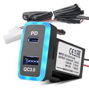 호환USB-C 차량용 충전기, Type-C PD 및 QC3.0 듀얼 고속 충전 포트 지원, 토요타 전용, 아이폰&아이패드