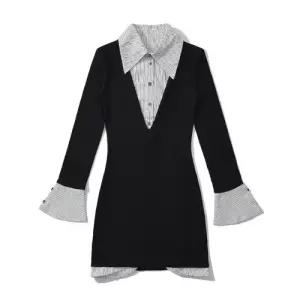 마르소 치마 원피스 검정 가을 슬림핏 칼라 레이어드룩 여성미니스커트 긴팔 UNO3