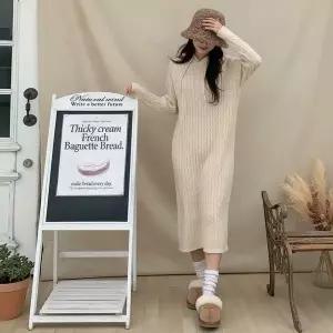 [신세계라이브쇼핑][옷자락] 여성 캐주얼 꽈배기 후드 니트 롱 원피스