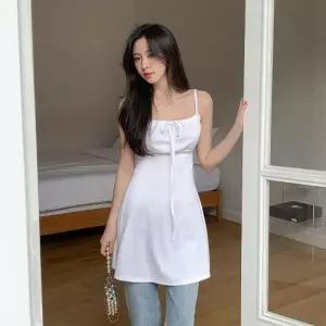 [다잇템]여성용 여름 미니 원피스 끈 나시 셔링 디자인 반지
