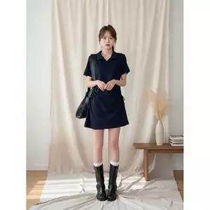 [다잇템]여성 면혼방 슬림핏 옆셔링 미니카라 원피스 반지