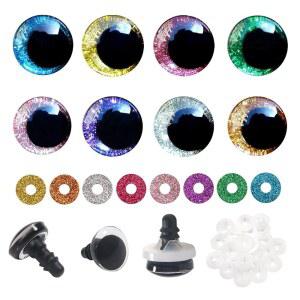 TOAOB 64 세트 아미구루미스 12mm 원형 코바늘 뜨개질 눈, 세탁기 포함 8가지 색상 인형 눈 DIY 만들기용